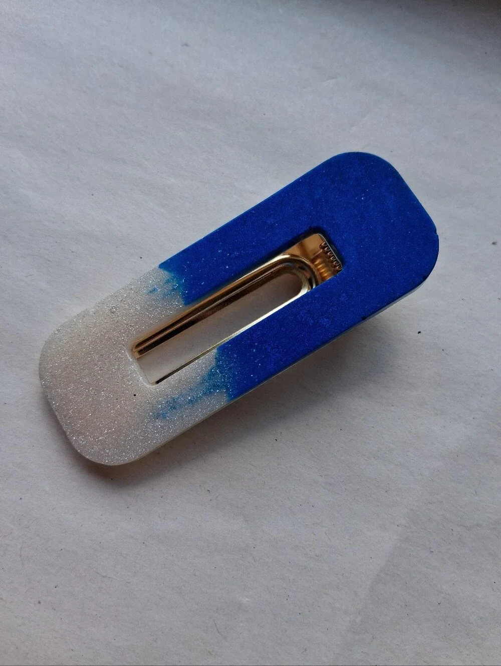 5/$25 Hand Crafted Blue and White Glitter Ombre Resin Hair Clip